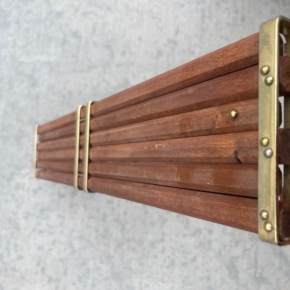 Vintage Mid Century Modern Adjustable Wood and Brass Wall Shelf 24-45 Inch Wide - Picture 11 of 12